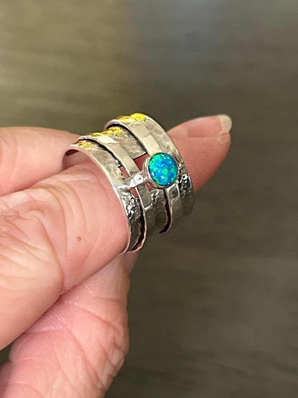 VINTAGE RARE Handcrafted Silpada Sterling Silver Spinner Ring with Blue Opal - Picture 5 of 5